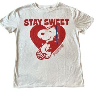 Peanuts Snoopy T-Shirt Kids White and Red size L XL stay sweet heart cotton